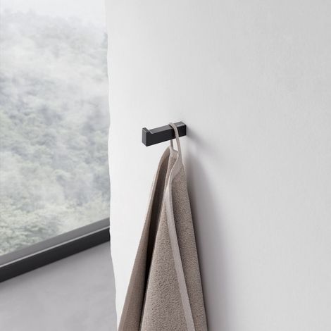 KEUCO Bademantelhaken aus Metall, schwarz-matt, eckig, für Badezimmer oder Sauna, Wandhaken für Bademäntel und Handtücher, Edition 11 (1/5)
