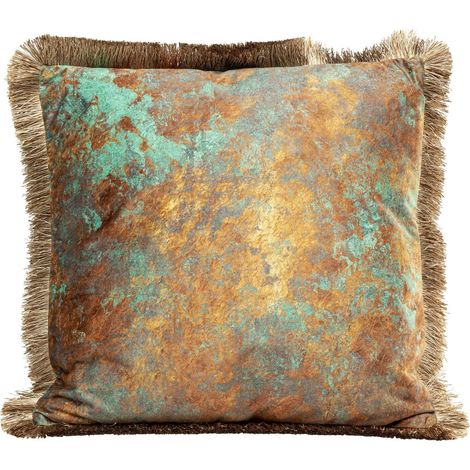 KARE Design cuscino Antique Fringe, 45x45cm, bronzo/verde chiaro, cuscino da divano/letto/sedia, stile elegante/lussuoso (1/3)