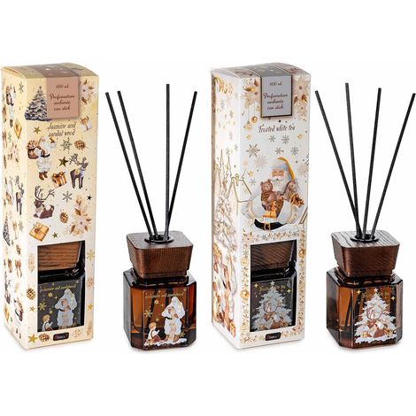 Profumatori natalizi per ambiente con stick e decori dorati, in confezione regalo, set da 4 pezzi, cm6x6x9,5H(con stick24)