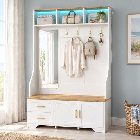 Mueble recibidor para entrada con espejo LED y cajones OKMYHOME (1/5)