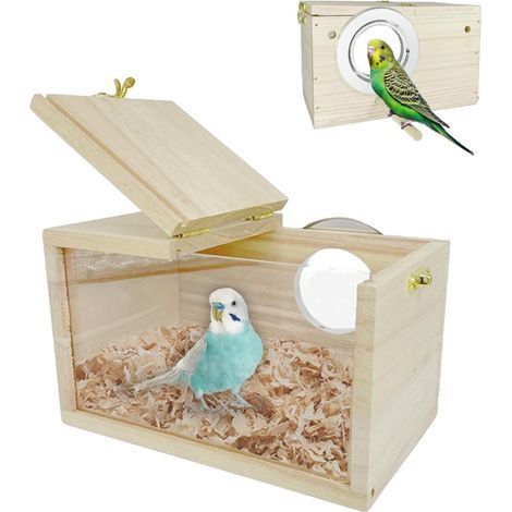 Nichoir pour perruches - Design transparent - Mangeoire à oiseaux en bois naturel - Petit nid d'oiseau - Volière en bois - Pour perruches, perruches, perroquets (1/5)