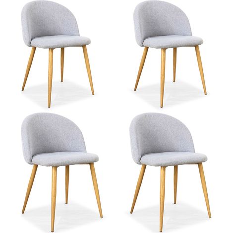 Designetsamaison – Lot de 4 chaises scandinaves grises en tissu – Pieds en métal imitation bois – Hauteur d'assise 49cm – Confort et élégance (1/5)