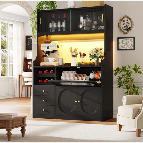 Buffet 120x40x180 cm en bois et métal noir, avec rangement pour cuisine FloraGrace (1/5)