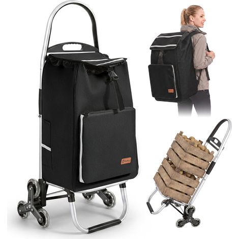 Sekey chariot de courses multifonction 4 en 1 pliable, 50 L, avec sac isotherme, sac à dos amovible et roues monte-escalier, noir (1/5)