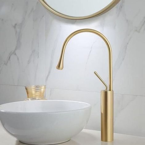 Robinet de salle de bain, robinet de lavabo en or brossé, robinet de haute qualité, robinet de lavabo avec eau chaude et froide disponible (1/5)