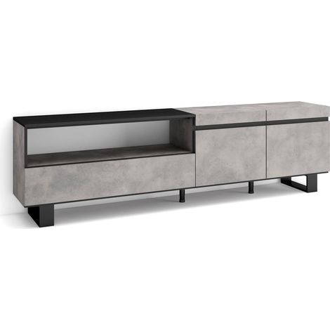Skraut Home - Mobile TV Soggiorno, Ampio spazio a disposizione, 200x57x35cm, Per TV fino a 80", Design industriale, Stile moderno, Grigio Cemento (1/5)
