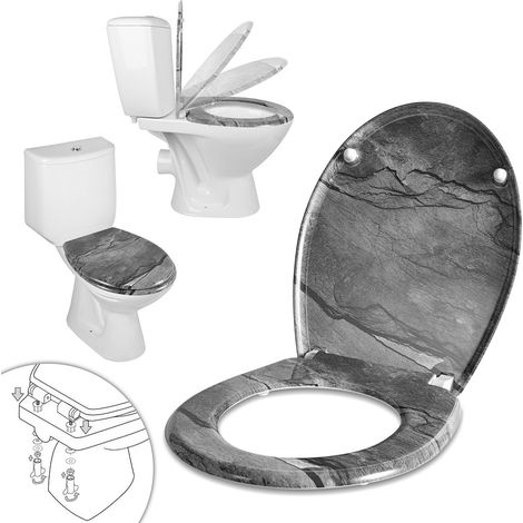 Randaco Abattant WC à frein de chute, Duroplast antibactérien, Forme O, aspect marbre (1/5)