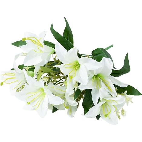 Bouquet de fleurs de lys en soie avec 7 fleurs et 21 feuilles, fleurs artificielles réalistes pour mariage, décoration d'intérieur, centre de table, arrangement floral élégant (blanc) (1/5)