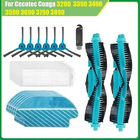 Brosse latérale principale, chiffon de nettoyage HEPA, plastique bleu et blanc, pour aspirateur Cecotec Conga 3290, 3390, 3490, 3590, 3690, 3790 et 3890 Ultra Titanium (1/5)