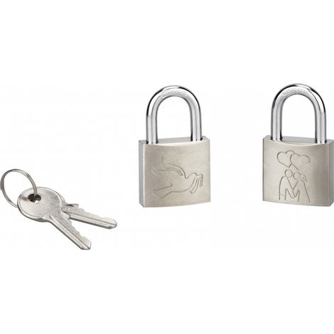 Set di 2 lucchetti Love, ottone, interno, ansa in acciaio, 30mm, colomba/coppia, 2 chiavi/serratura - THIRARD