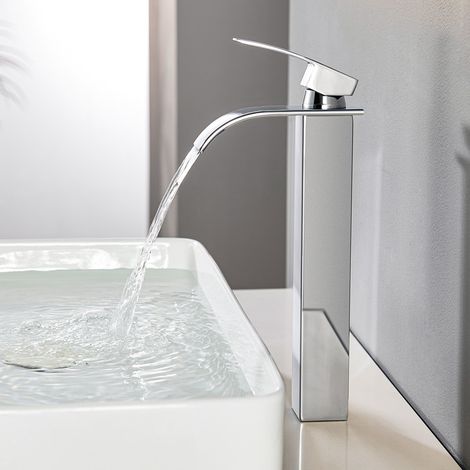 CECIPA MAX Grifo de baño, grifo de lavabo cascada cromado, grifo monomando para lavabo con caño altura 245 mm (1/5)