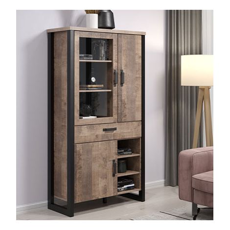 Emile vitrine 3 portes, 1 tiroir, 3 tablettes, chêne décor. (1/6)