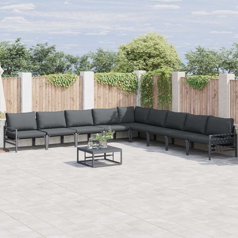 Gartensofa-set mit Kissen 10 pcs Schwarz Stahl (1/5)