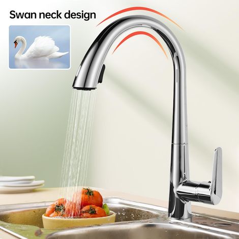 Rubinetto Cucina con Doccetta Estraibile, Rubinetto Lavello Cucina Cromato a 360°, 2 Modalità Dell'Acqua, Freddo e Caldo Disponibile