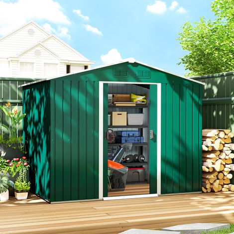 Caseta de Jardín de 3,6m² 236x174x190 cm Cobertizo Exterior para Herramientas con Puertas Correderas y 4 Ventanas Verde (1/5)