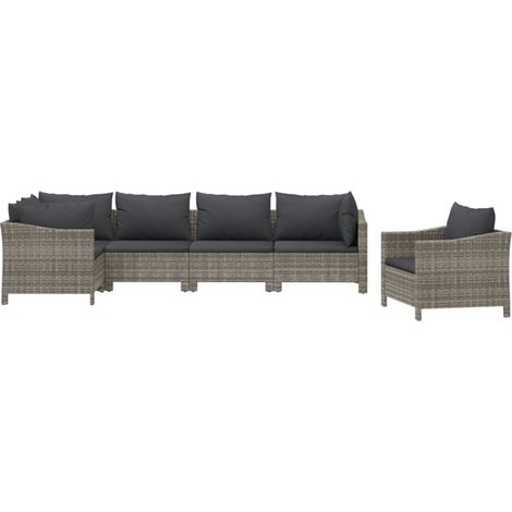 Mobili da giardino mobili da esterno Set di mobili da 6 pezzi con cuscini grigi in resina intrecciata 020016812