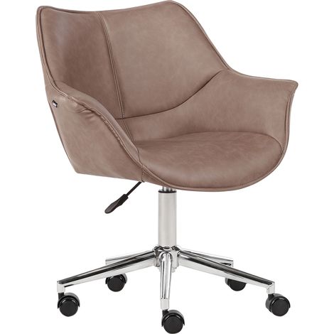 Desk Chair NEWDALE Faux Leather Light Brown (1/5)