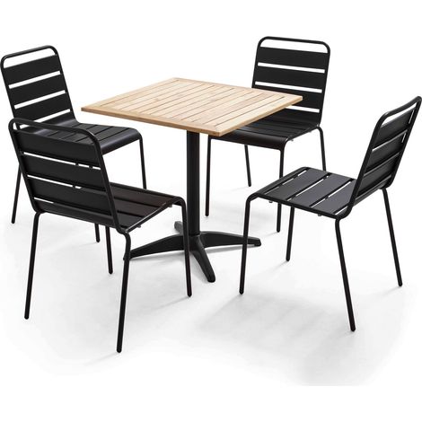 Ensemble brasserie table alumium et bois et 2 chaises en métal (1/5)