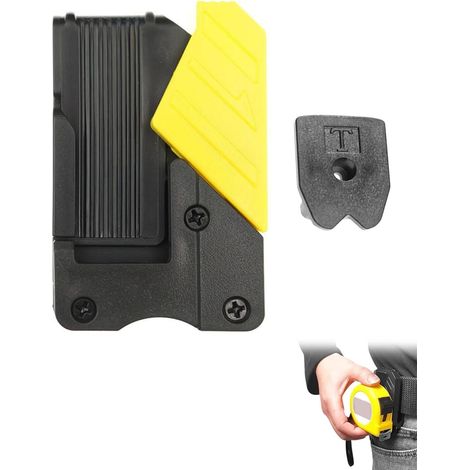 2 supporti per metro a nastro a sgancio rapido per cinture, clip per cintura portautensili, clip universali per metro a nastro, supporti per metro a nastro per cintura portautensili (nero/giallo)
