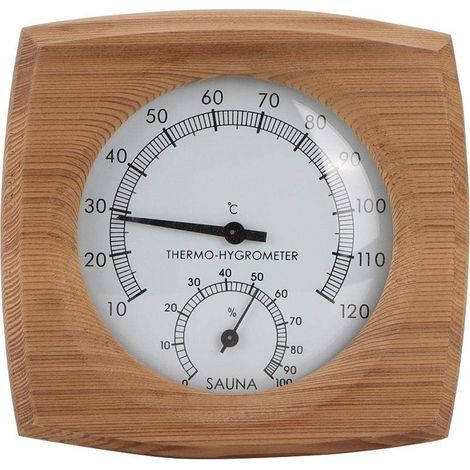 Thermomètre de Sauna, Thermo-hygromètre d'intérieur en Bois 2-en-1 Thermomètre Hygromètre Hammam Accessoires pour Sauna,Thermo-hygromètre pour Sauna Cheveu synthétique Cadre en Bois Massif (1/5)