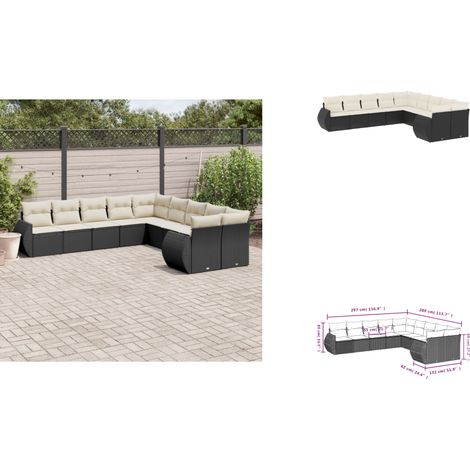 10-tlg. Garten-Sofagarnitur mit Kissen Schwarz Poly Rattan - Gartenmöbel - PE-Rattan Möbel - Outdoor Lounge Set - Gartenlounge - Esstischgarnitur (1/3)
