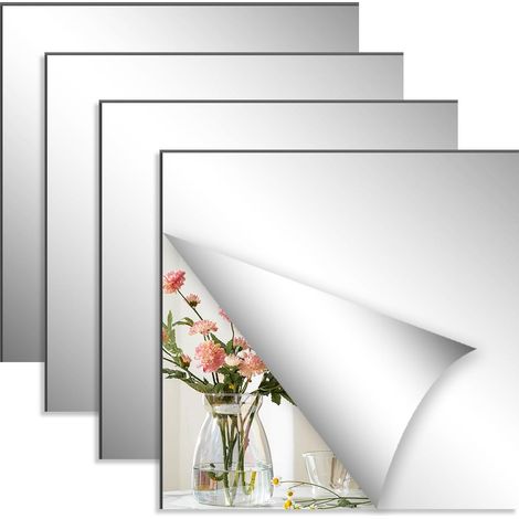 Lot de 4/10 miroirs autocollants, carrés flexibles en acrylique 20 x 20 cm pour salle de bain, salon, chambre, salle de sport à domi (1/5)
