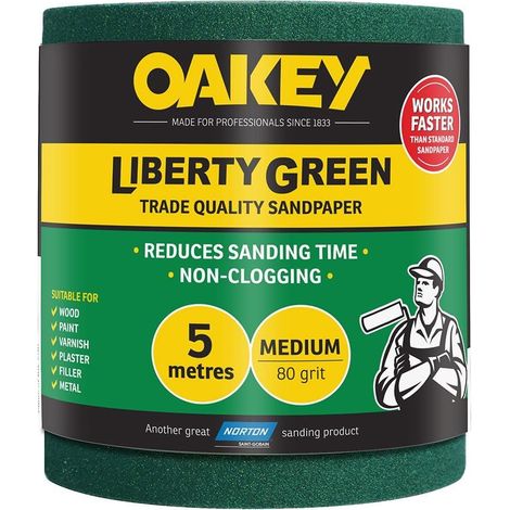 Oakey Liberty Green Sanding Roll 115mm x 5m, Medium Grit 80G (Model 66261116688) (1/2)