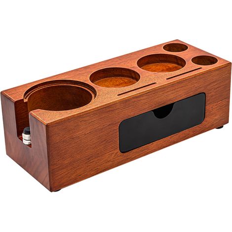 Machine à expresso 3 en 1 et station de tassage 51/54/58 mm, organisateur d'outils en bois de sapelli antidérapant avec porte-filtre pour comptoir de bar, magasin ou maison. (1/4)