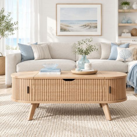 Mesa de centro elevable 110x50 cm MDF natural con almacenaje - CHICFURN (1/5)
