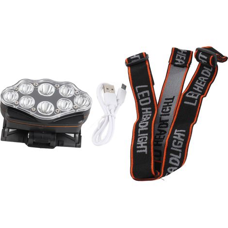 8" LED-Stirnlampe XP6, USB-aufladbar, IPX4 wasserdicht, 4 Leuchtmodi, 20 W, schwarzes ABS-Gehäuse, ideal zum Wandern, Campen und Angeln. (1/5)
