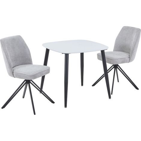 Aspen White Square Table & 2 Light Grey Swivel Dining Chairs - MDF/Metal/Fabric - L69 x W46 x H92 cm