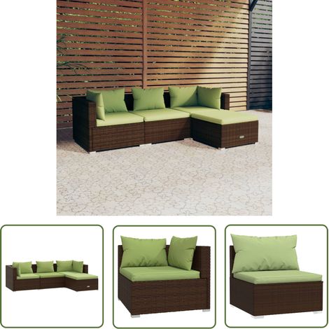 Salon de jardin 4 pcs - Canapé de jardin - Ensembles de Meubles d'exterieur - avec coussins Résine tressée Marron Chic-615001 (1/5)