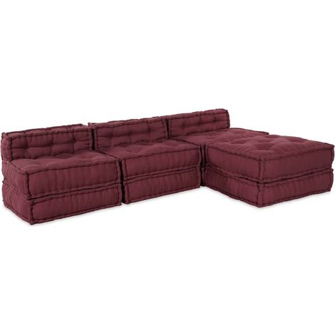 vidaXL Unità di Divano Modulare Tessuto Bordeaux 210 x 140 x 56 cm (1/4)