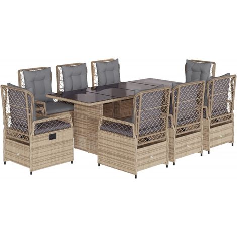 Ensemble à manger de jardin et coussins 9 pcs beige Poly rotin (1/5)