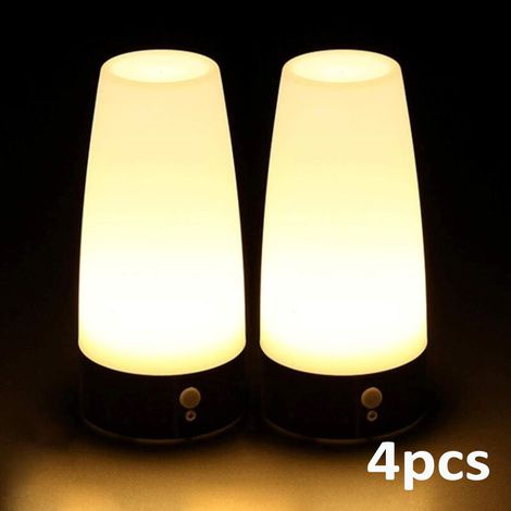 4er Set LED Bewegungsmelder Tischleuchte Nachtlicht LED-Tischlampe mit kabellosem PIR-Bewegungssensor verwenden 3x 1,5VAAA Batterie[Energieklasse A+] (Rund) (1/5)