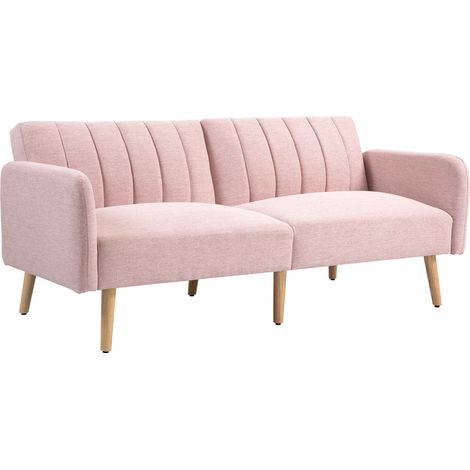Canapé Maisbach Convertible 2 Places Design Scandinave Rose Tissu Lin Inclinable
