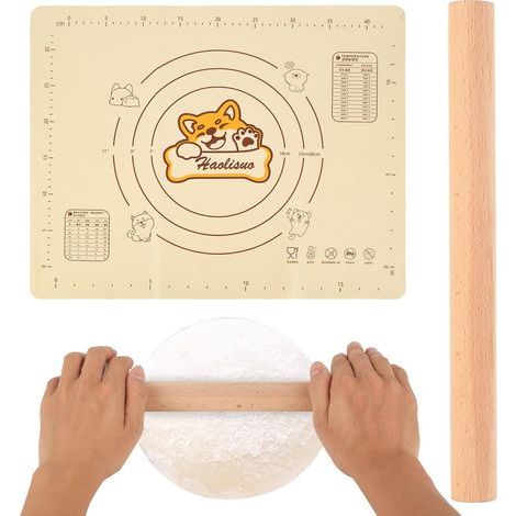 1 pièces Rouleau Pâtisserie Bois Antiadhésif 30 cm avec Tapis 50 x 40 cm (1/4)