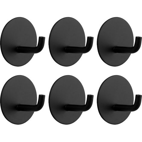 Lot de 6 crochets étanches en acier inoxydable, base ronde, noir (1/5)