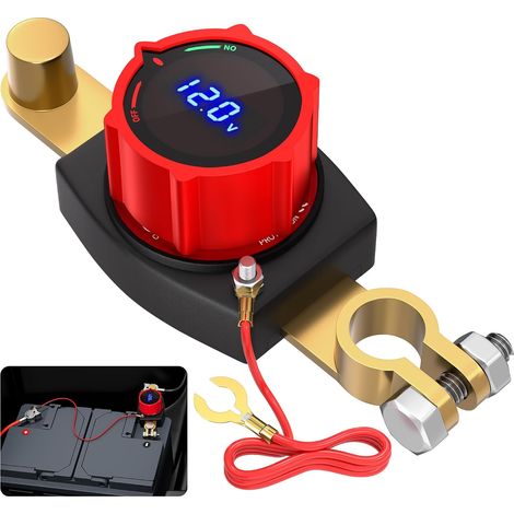 Interruttore di disconnessione batteria da 12V-48V con terminale superiore e voltmetro a LED, interruttore di interruzione batteria da 5-60V CC, interruttore on/off per applicazioni marine, camper e i (1/5)