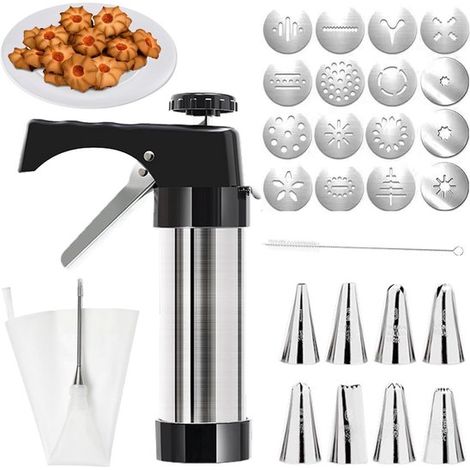 Ausstechform-Set – Teigsonde aus Edelstahl mit 16 Formen und 8 Tüllen – Inklusive Reinigungsbürste – Geeignet zum Dekorieren von Keksen und Kuchen – Komplettes Set (1/5)