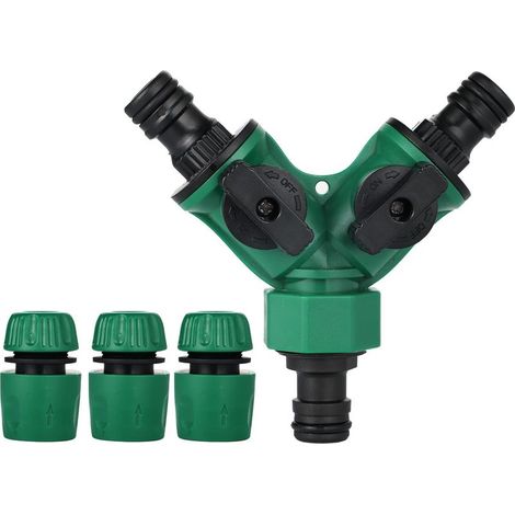 Connecteur de raccord tuyau d'arrosage 3 voies – Adaptateur robinet avec vannes d'arrêt – Plastique ABS écologique – Pour arrosage jardin et lavage voiture (1/5)