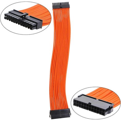 Kit d'extension de câble d'alimentation gainé, câble d'alimentation gainé sur mesure 18AWG-24PIN-Orange (1/4)