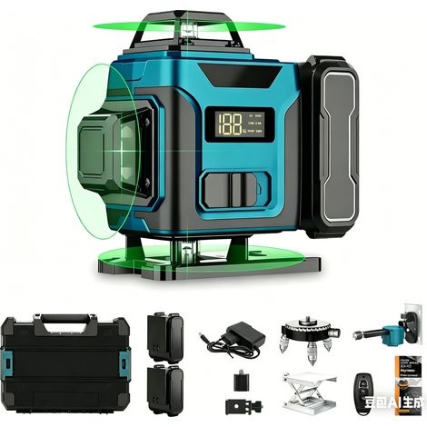 Laser Niveau Croisé - 4D 16 Lignes - Auto-nivellement ≤3° - Laser Verte 3-4x Plus Visible - Portée 20 M - Alimentation Batterie Rechargeable 3600 mAh - Statif Inclus