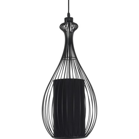 Lampadario in filo di acciaio nero con paralume cm Ø.24 H.56