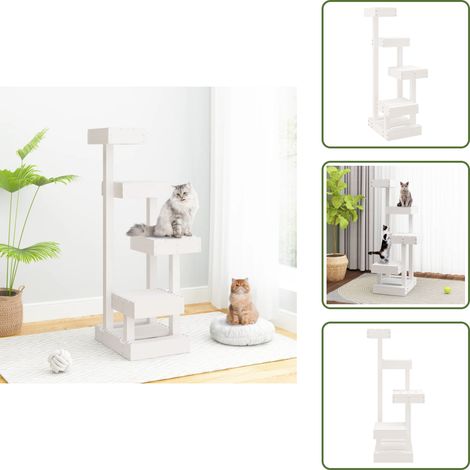 Juego de plataformas para gatos - vidaXL Árbol para gatos madera maciza de pino blanco 45,5x49x103 cm - Árbol para gatos de madera