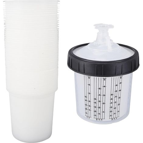 Gobelets de Peinture Jetables, Paquet de 50 Récipients de Peinture de 3 Oz 600 ML, Gobelets de Pulvérisation Automobile avec Couvercles de Filtre de 190 Microns et 1 Gobelet Rigide avec (1/5)