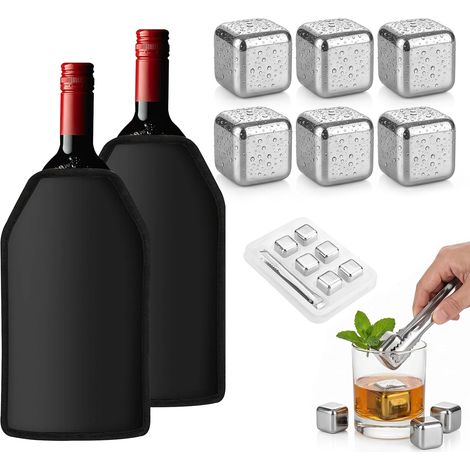 2 Pièces Manchon Refroidisseur+6 Pièces Glaçons congelés en acier inoxydable, Rafraîchisseur pour Bouteilles de Vin ou Champagne, Manchon Refroidisseur Thermique avec Gel, Imperméable, Réutilisable (1/5)