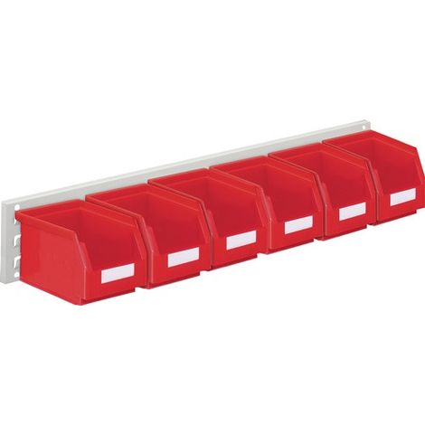 RasterPlan jeu de bacs de rangement H140xL920xP250mm tôle d'acier/polyéthylène rouge 6xTaille6 - 4202.52.5413