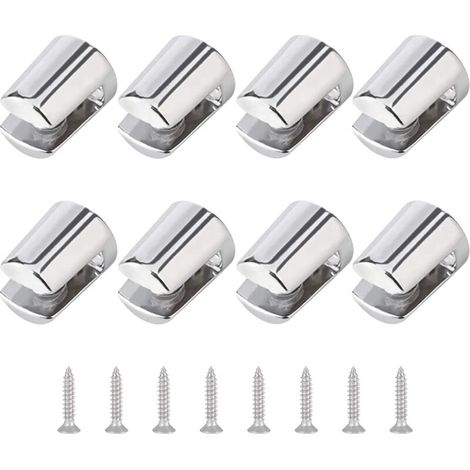 Lot de 8 supports muraux réglables en alliage de zinc poli pour étagère en verre de 4 à 6 mm
