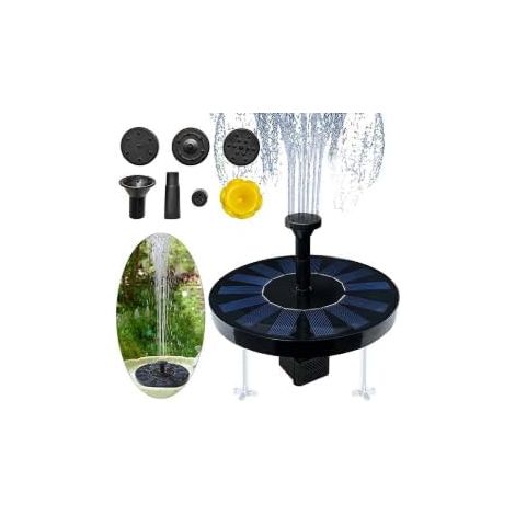 Solar-Springbrunnenpumpe, 4 W, schwimmendes Solarpanel, eingebauter Akku, mit 6 Düsen, ideal für kleine Teiche, Vogeltränken, Aquarien, Gartendekoration, 18 cm (1/5)